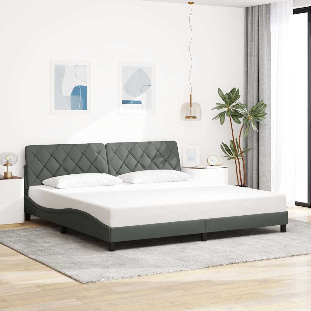 sötétszürke szövet ágykeret LED-es matrac nélkül 200 x 200 cm