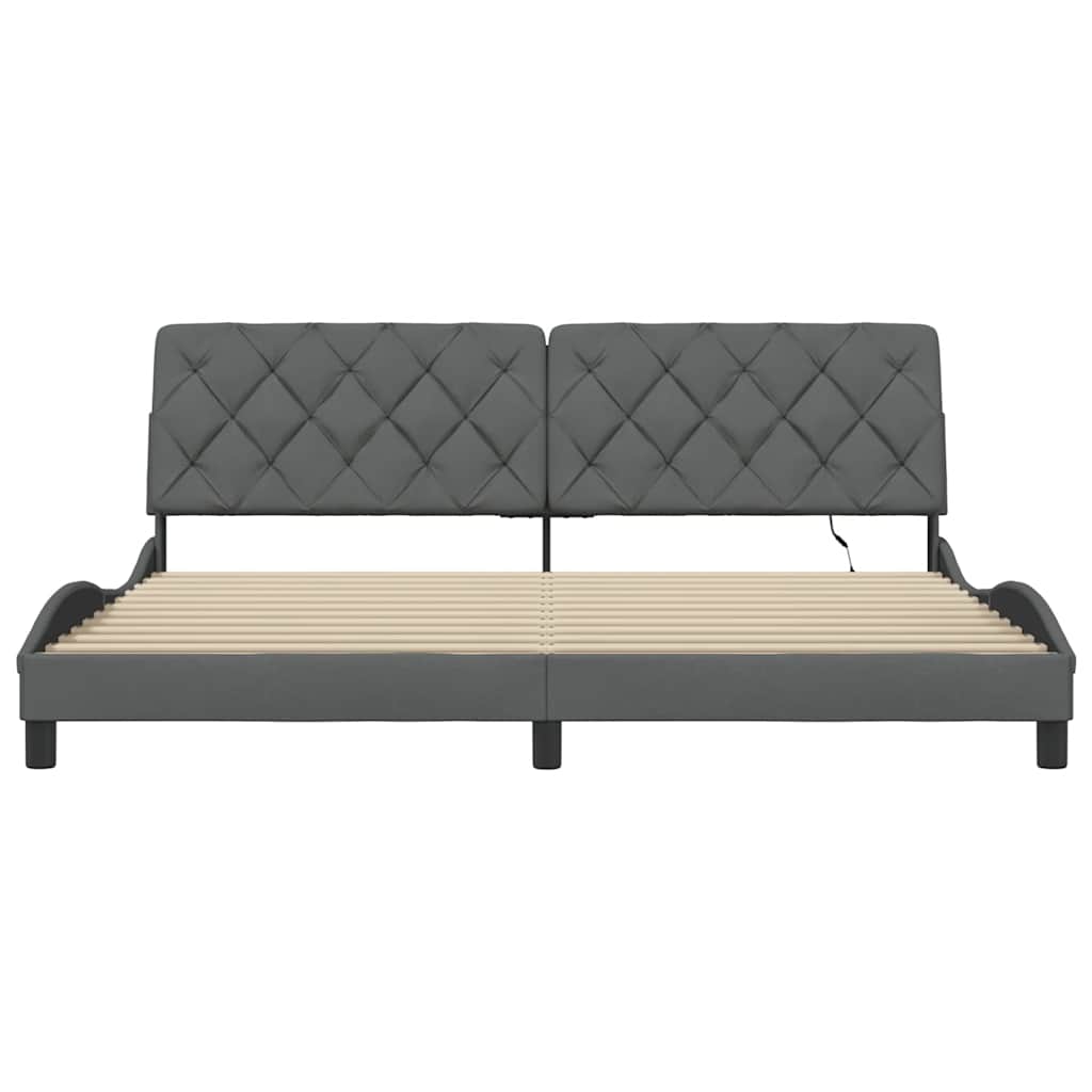 sötétszürke szövet ágykeret LED-es matrac nélkül 200 x 200 cm