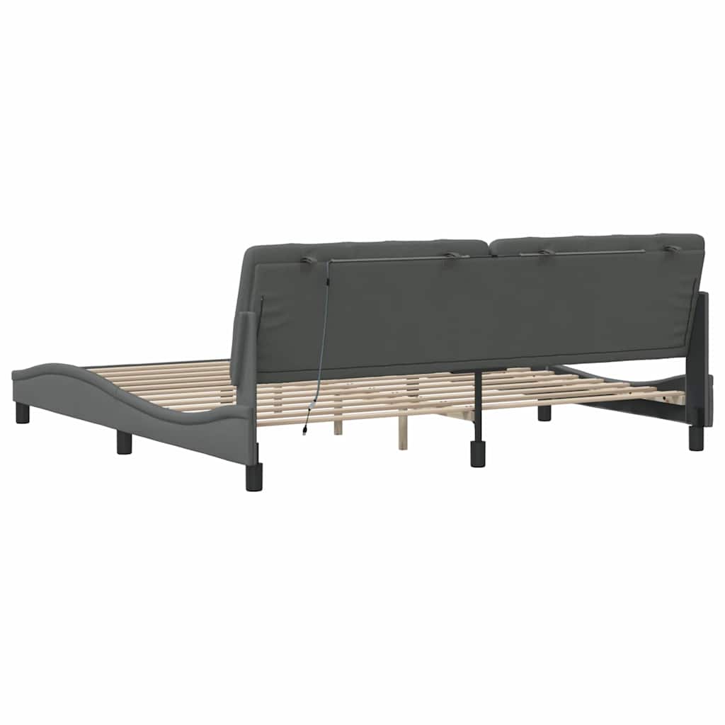 sötétszürke szövet ágykeret LED-es matrac nélkül 200 x 200 cm