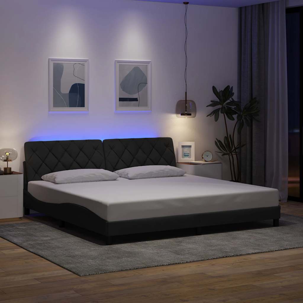 sötétszürke szövet ágykeret LED-es matrac nélkül 200 x 200 cm