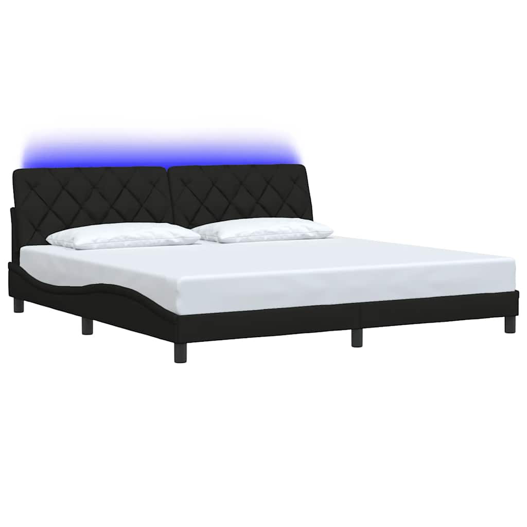 fekete szövet ágykeret LED-es matrac nélkül 200 x 200 cm