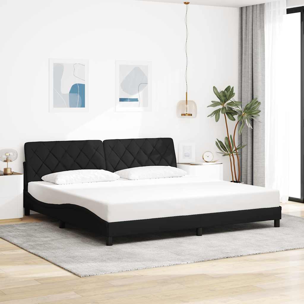 fekete szövet ágykeret LED-es matrac nélkül 200 x 200 cm