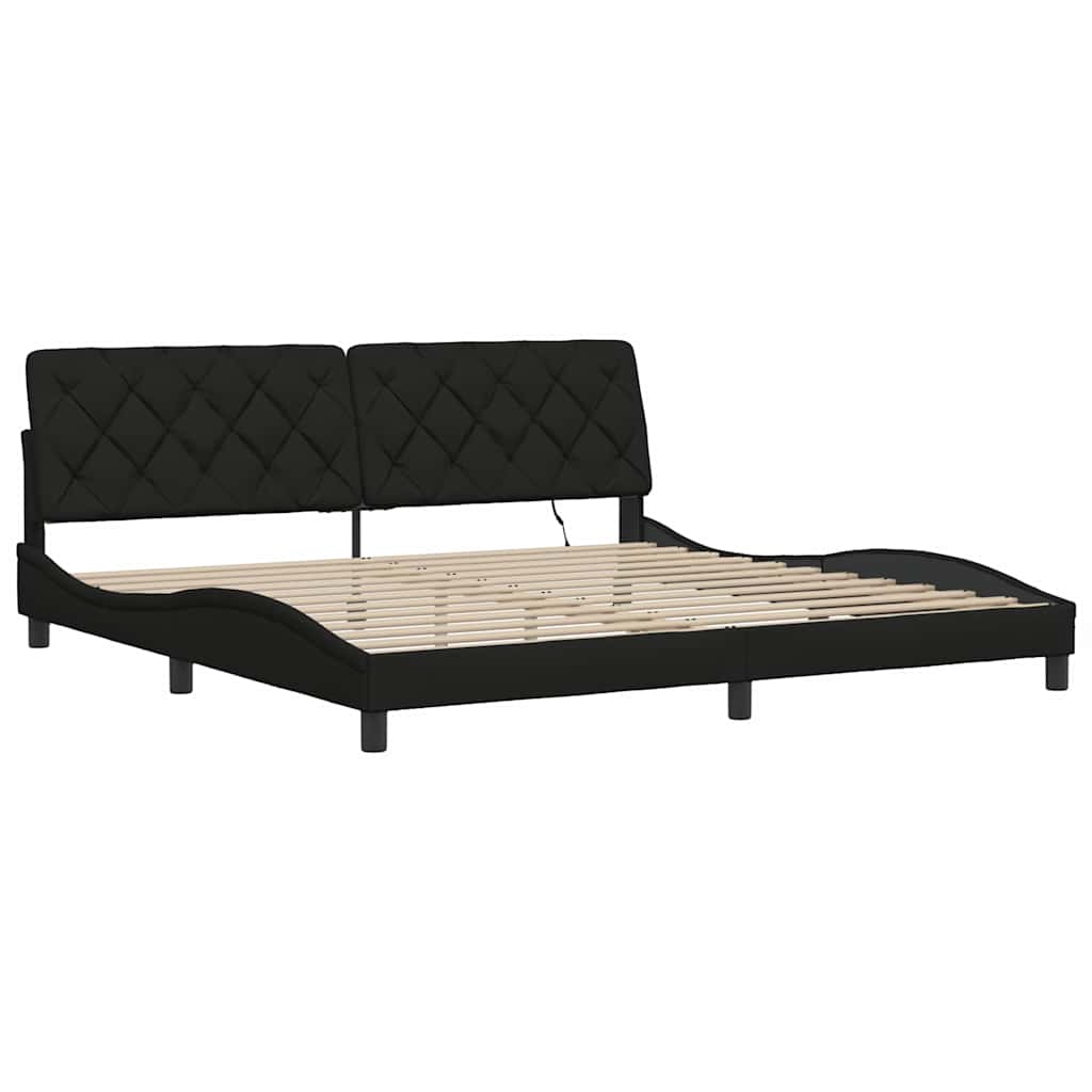 fekete szövet ágykeret LED-es matrac nélkül 200 x 200 cm