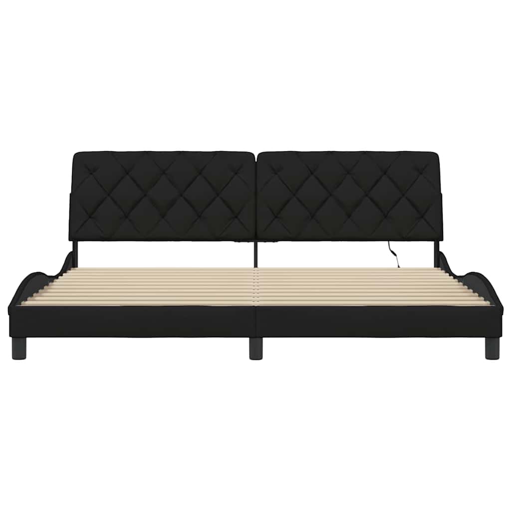 fekete szövet ágykeret LED-es matrac nélkül 200 x 200 cm