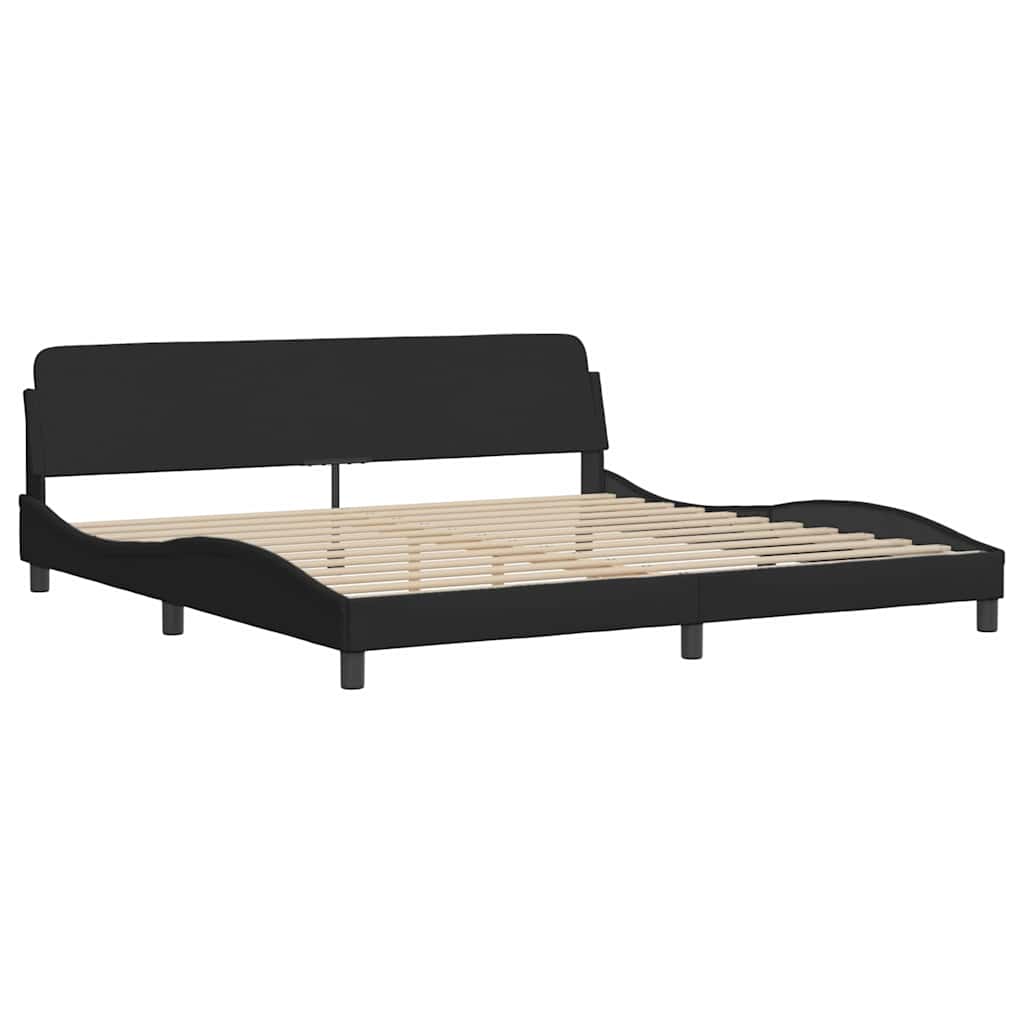 fekete szövet ágykeret LED-es matrac nélkül 200 x 200 cm