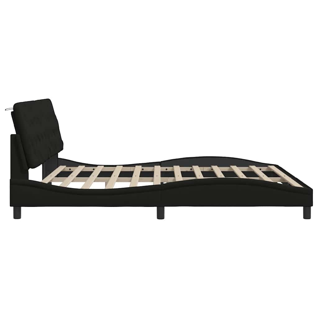 fekete szövet ágykeret LED-es matrac nélkül 200 x 200 cm