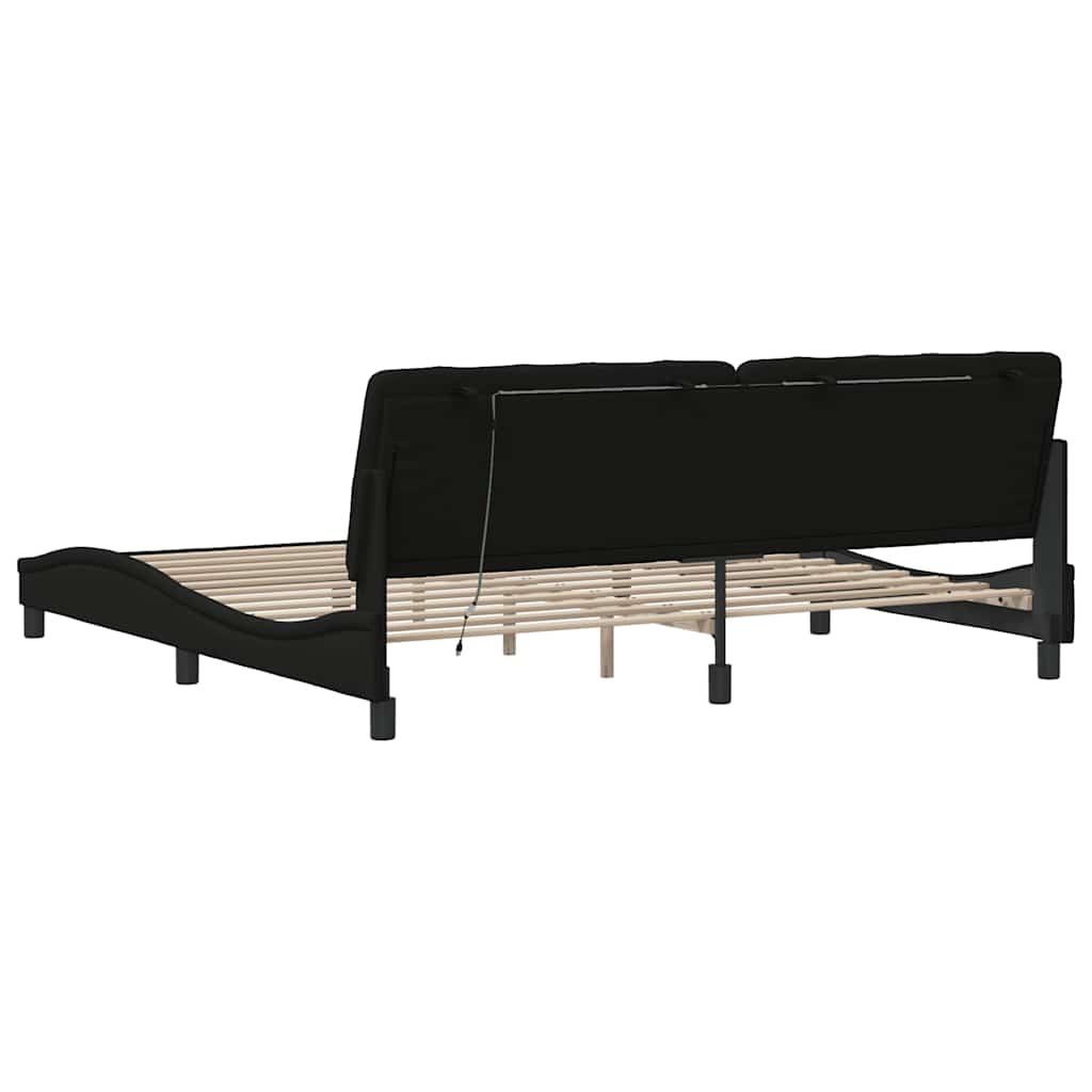 fekete szövet ágykeret LED-es matrac nélkül 200 x 200 cm