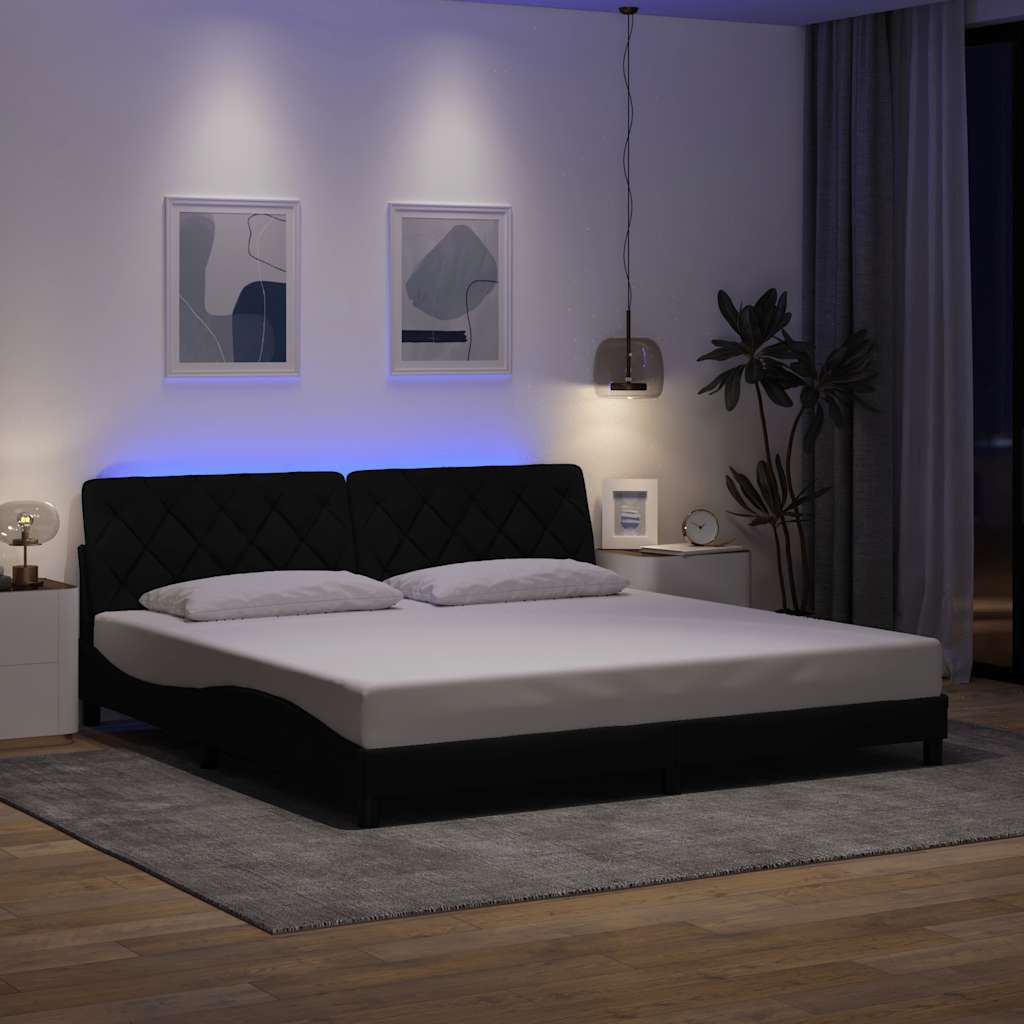fekete szövet ágykeret LED-es matrac nélkül 200 x 200 cm