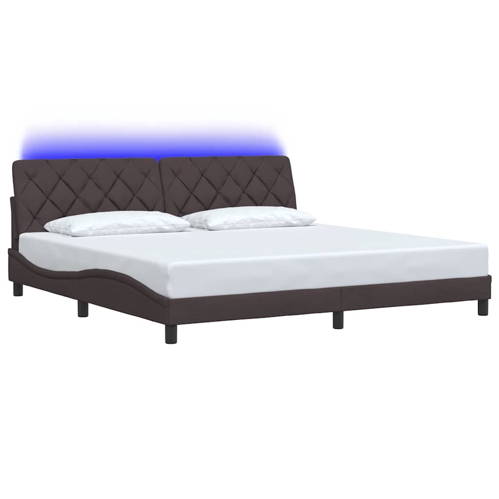 sötétbarna szövet ágykeret LED-ekkel matrac nélkül 200 x 200 cm