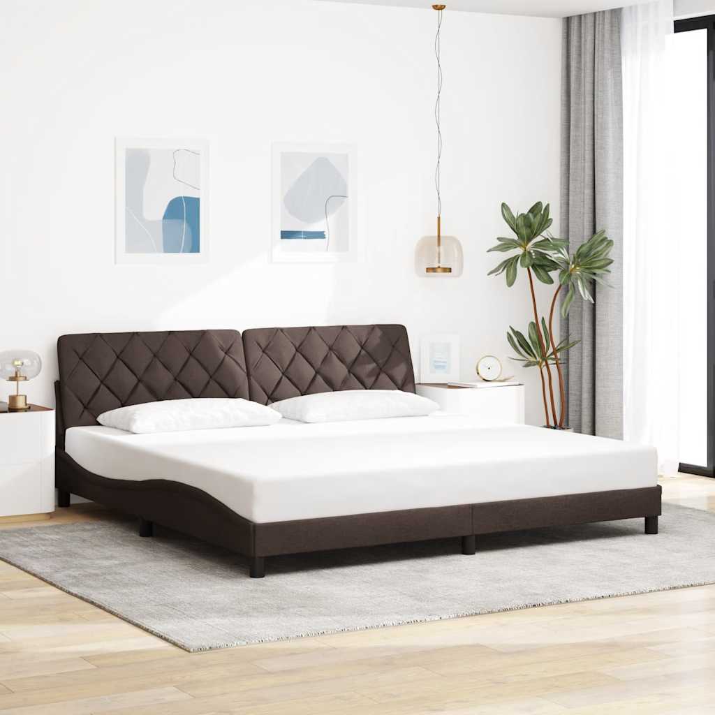 sötétbarna szövet ágykeret LED-ekkel matrac nélkül 200 x 200 cm