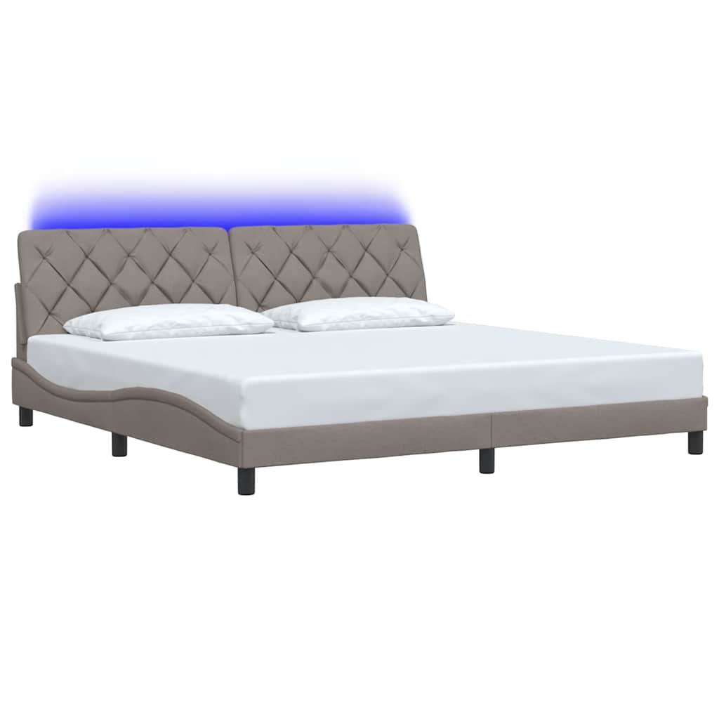 tópszínű szövet ágykeret LED-ekkel matrac nélkül 200 x 200 cm