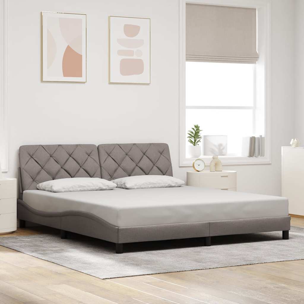 tópszínű szövet ágykeret LED-ekkel matrac nélkül 200 x 200 cm