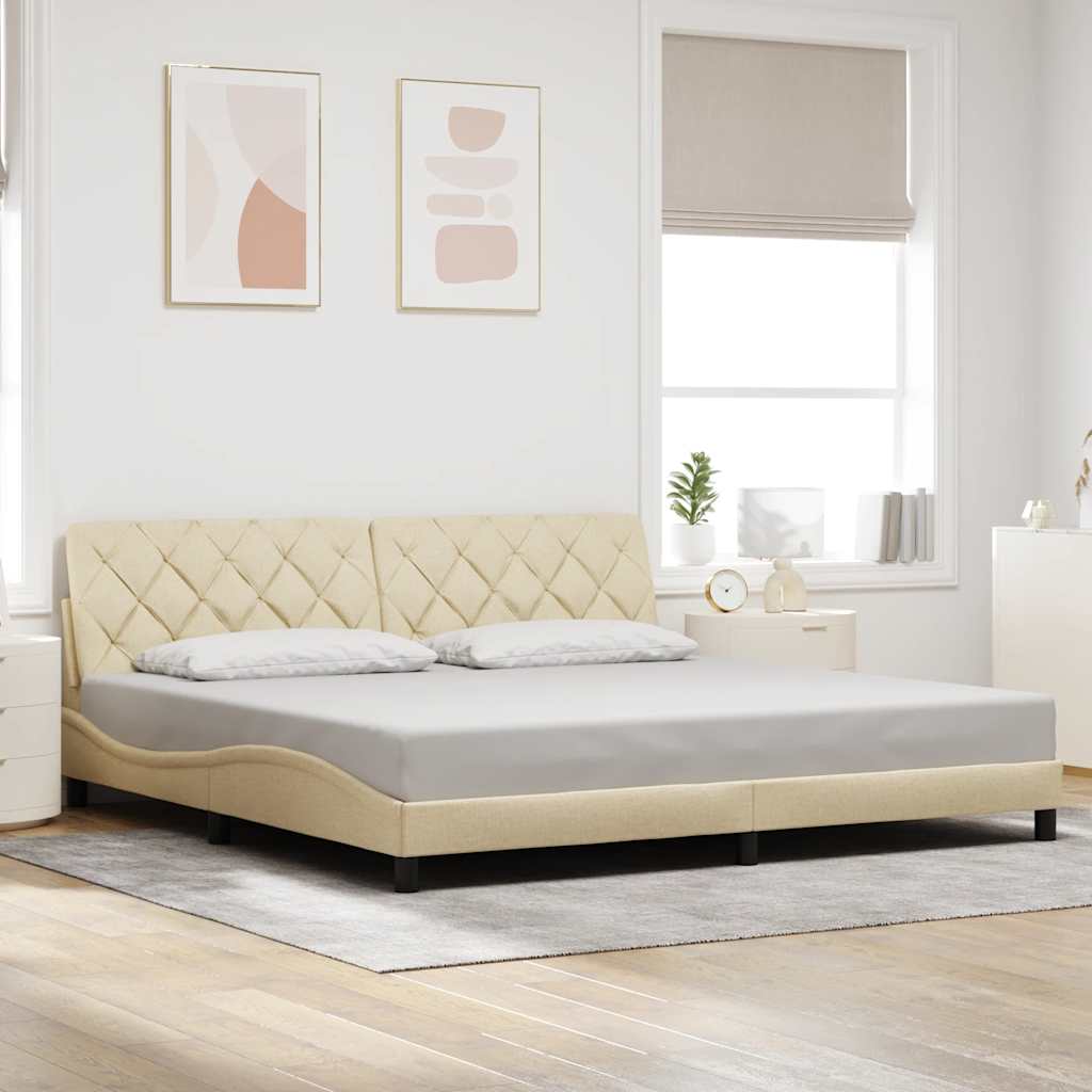 krémszínű szövet ágykeret LED-ekkel matrac nélkül 200 x 200 cm