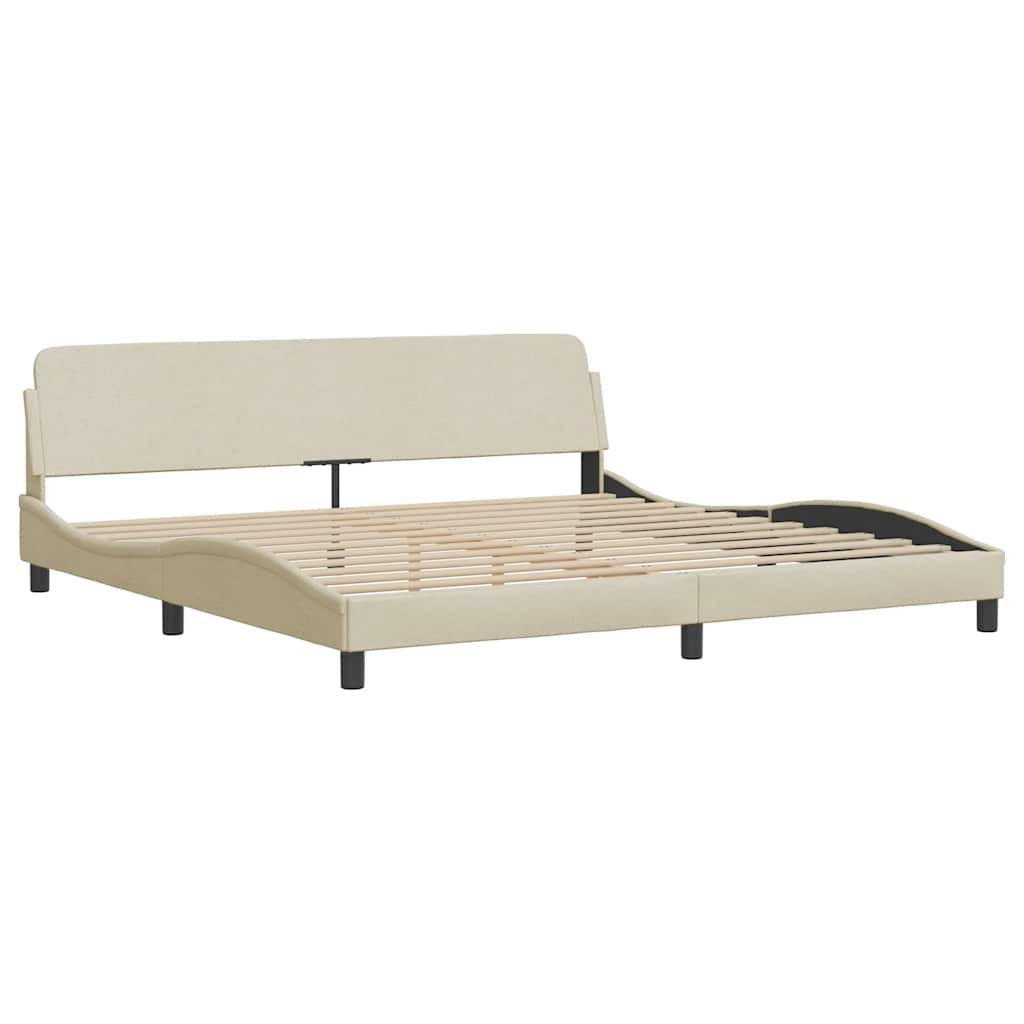 krémszínű szövet ágykeret LED-ekkel matrac nélkül 200 x 200 cm