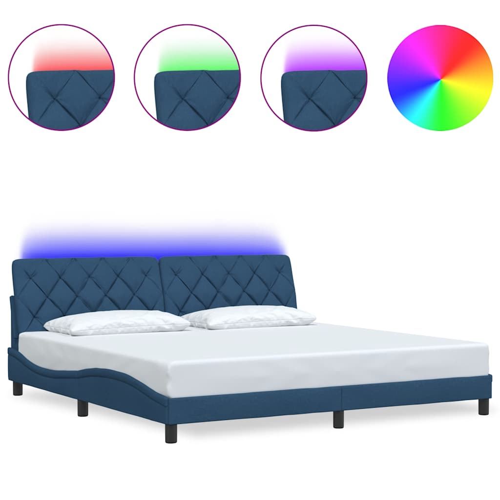 kék szövet ágykeret LED-es matrac nélkül 200 x 200 cm
