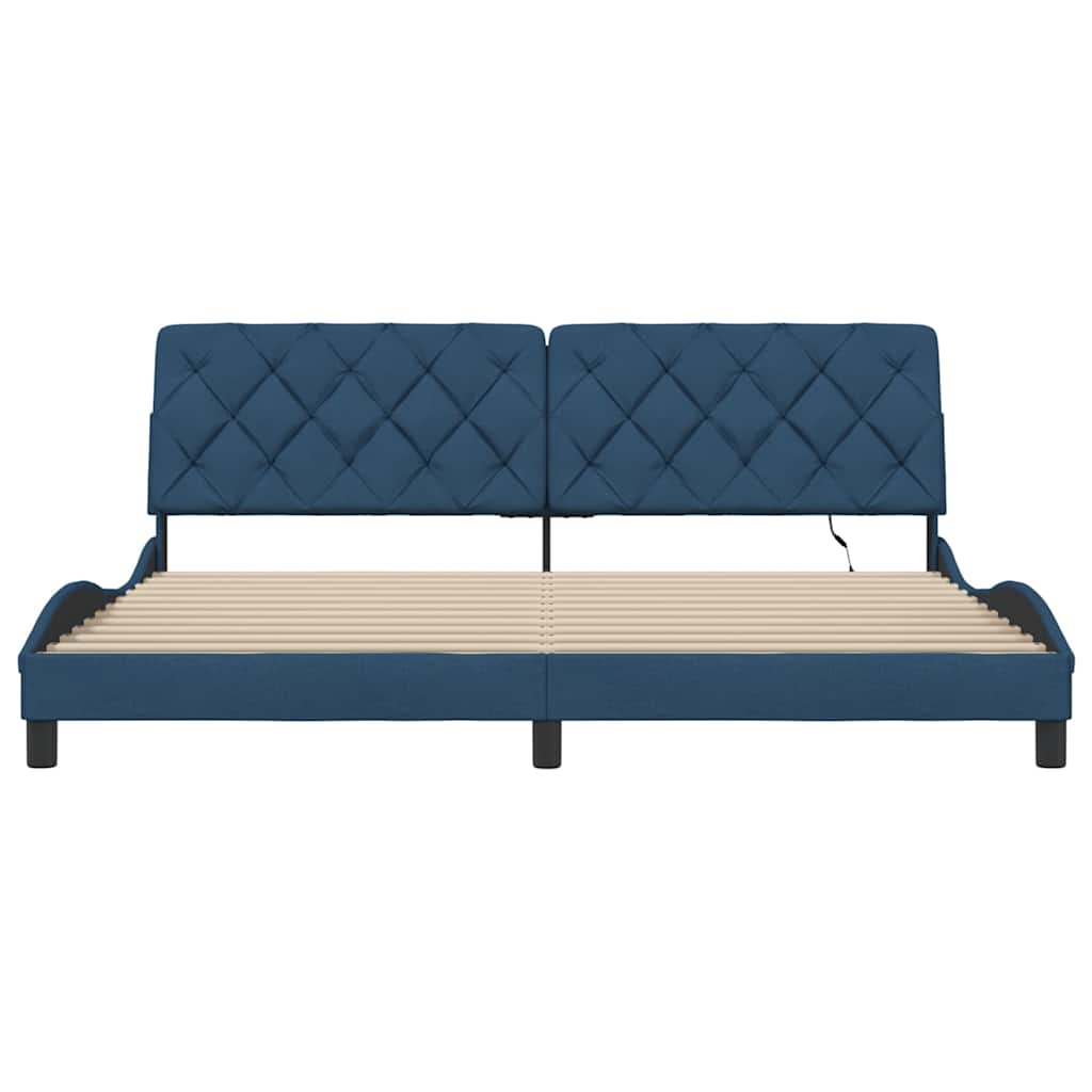 kék szövet ágykeret LED-es matrac nélkül 200 x 200 cm