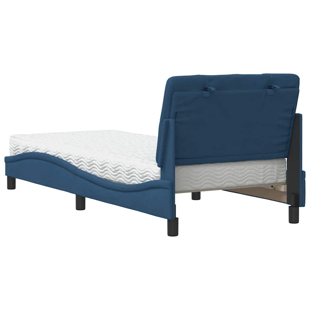 kék szövet ágy matraccal 90x200 cm