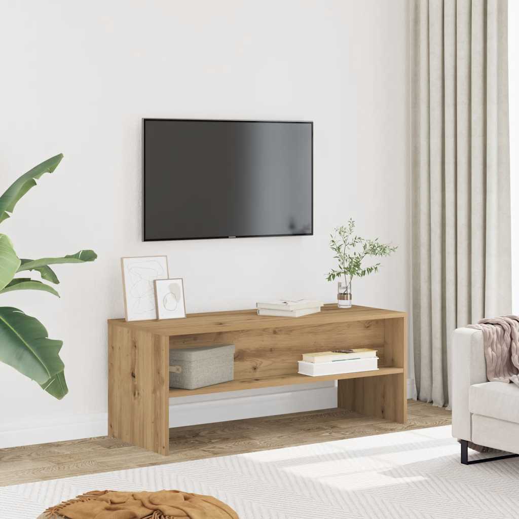 kézműves tölgy színű szerelt fa TV-szekrény 100x40x40 cm