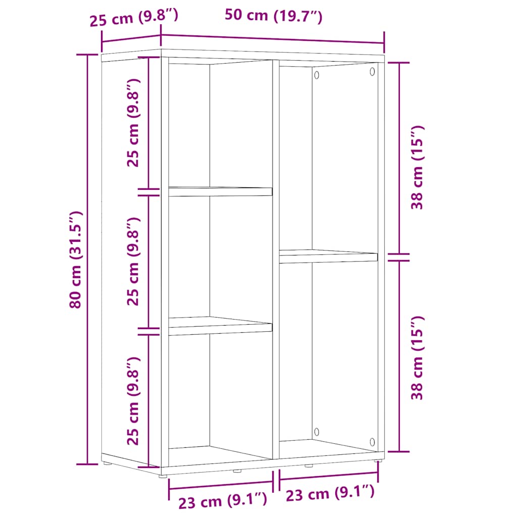 antik fa színű szerelt fa könyvszekrény 50x25x80 cm