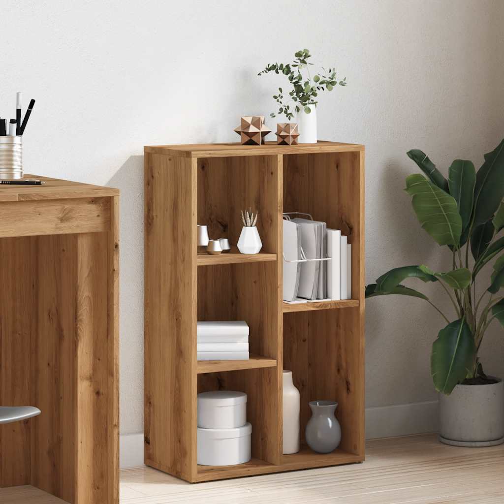 kézműves tölgy színű szerelt fa könyvszekrény 50x25x80 cm