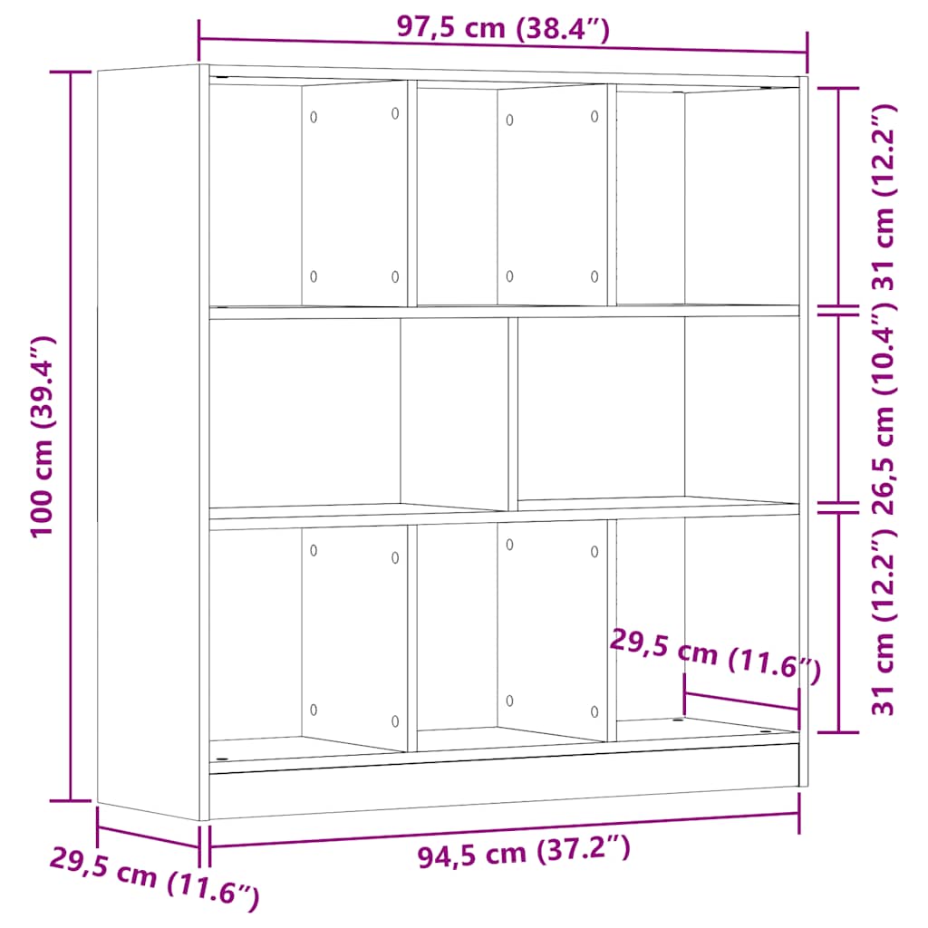antik fa színű szerelt fa könyvszekrény 97,5 x 29,5 x 100 cm