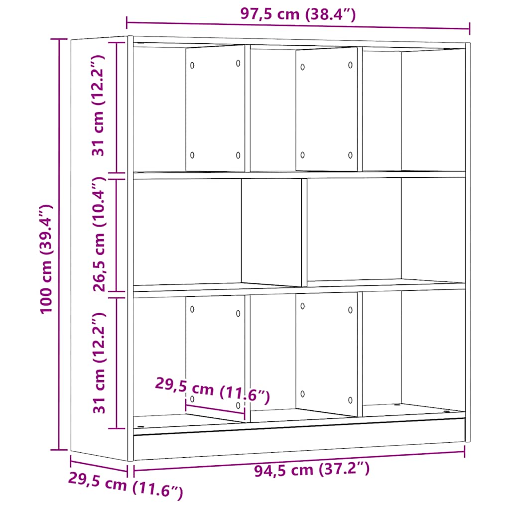 kézműves tölgy színű szerelt fa könyvszekrény 97,5x29,5x100 cm