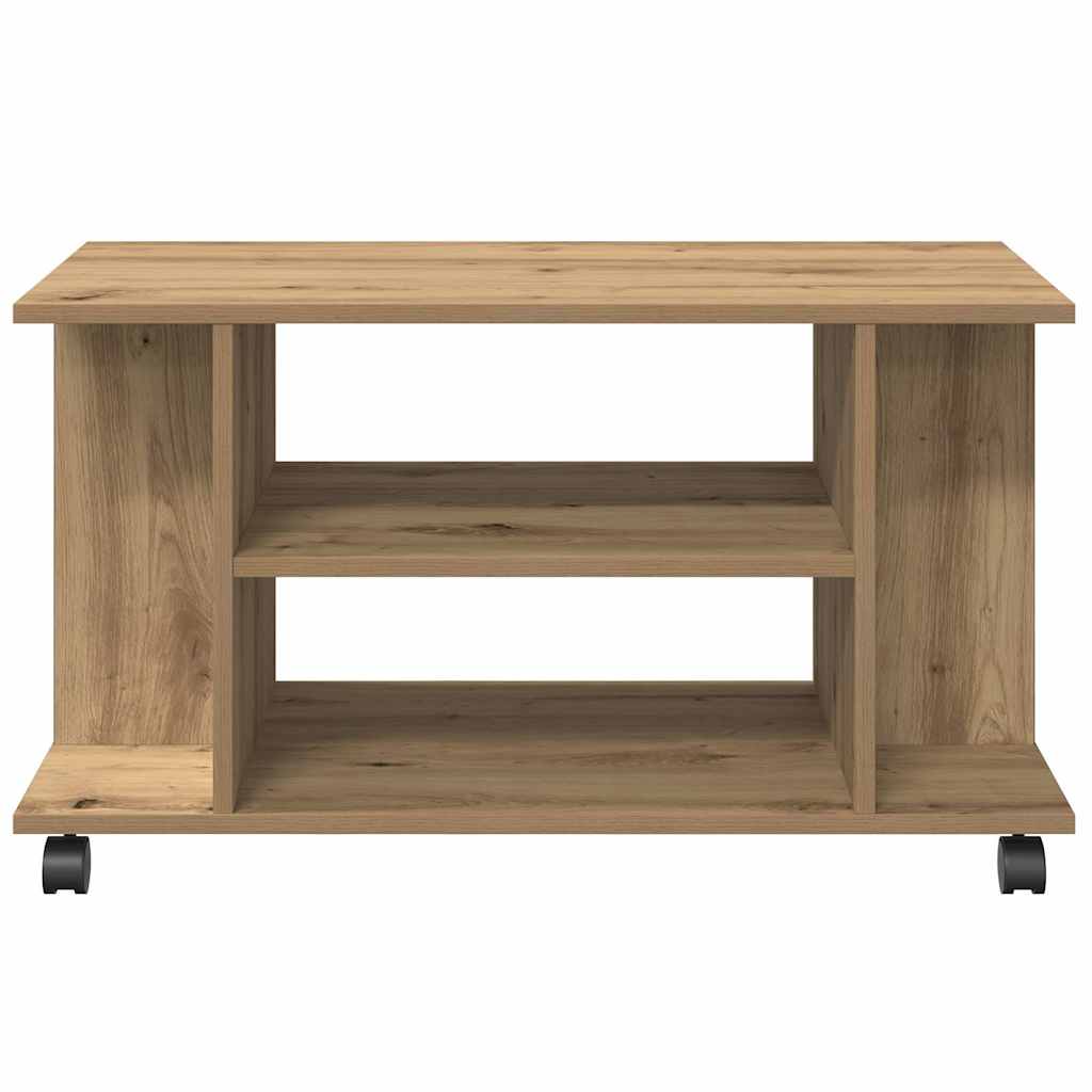 kézműves tölgyszínű szerelt fa TV-szekrény görgőkkel 80x40x45cm