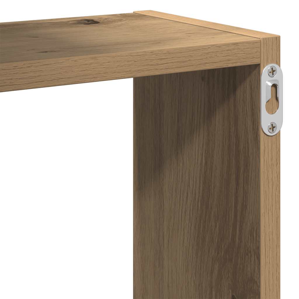kézműves tölgy színű szerelt fa fali kocka polcok 68x15x68 cm
