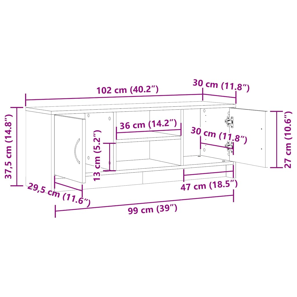 antik fa színű szerelt fa TV-szekrény 102 x 30 x 37,5 cm