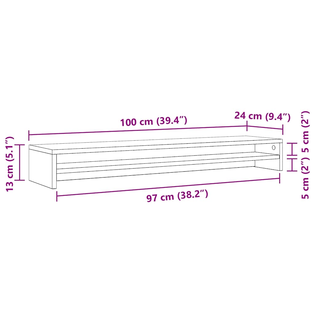 monitorállvány kézműves tölgyfa 100 x 24 x 13 cm redőzött fa