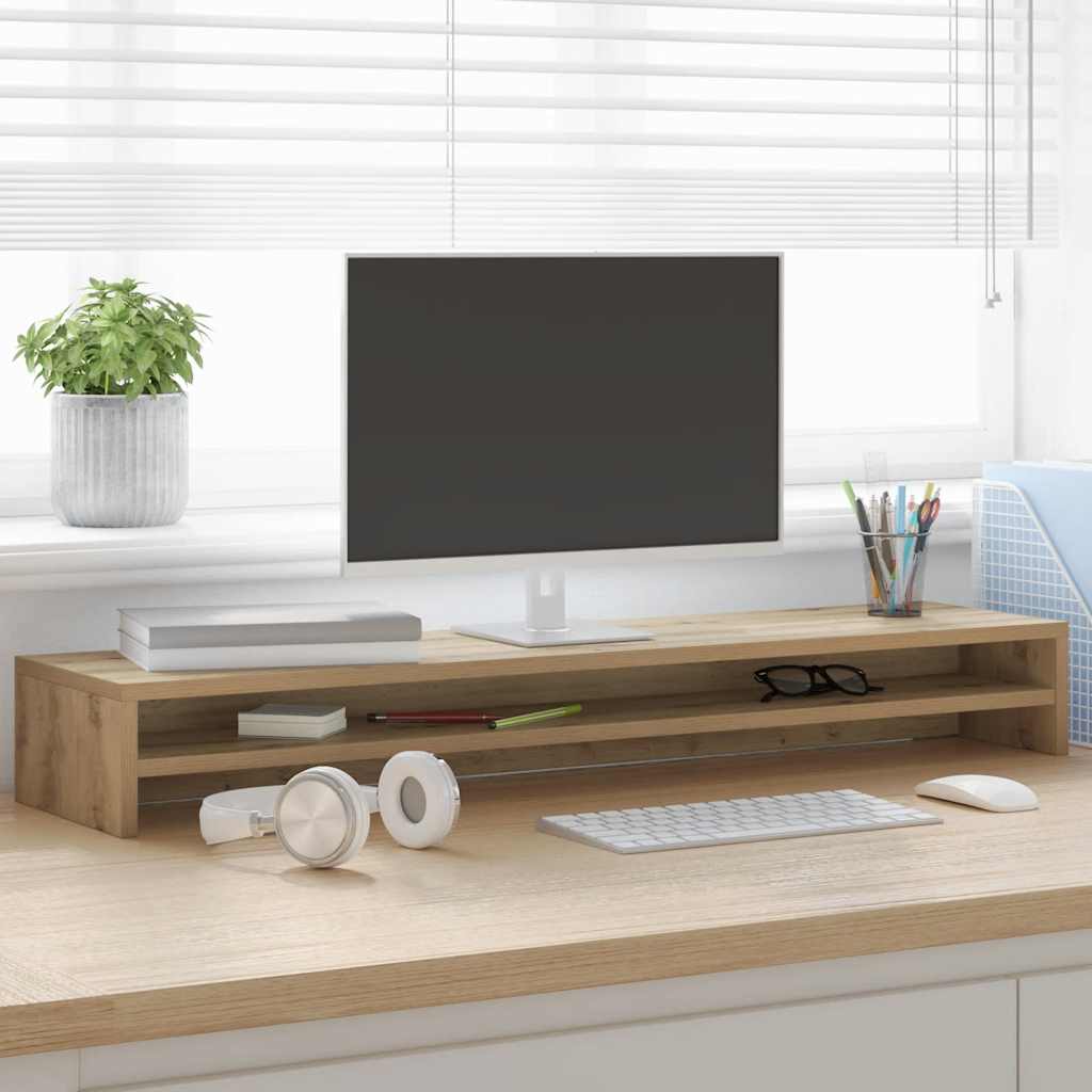 monitorállvány kézműves tölgyfa 100 x 24 x 13 cm redőzött fa
