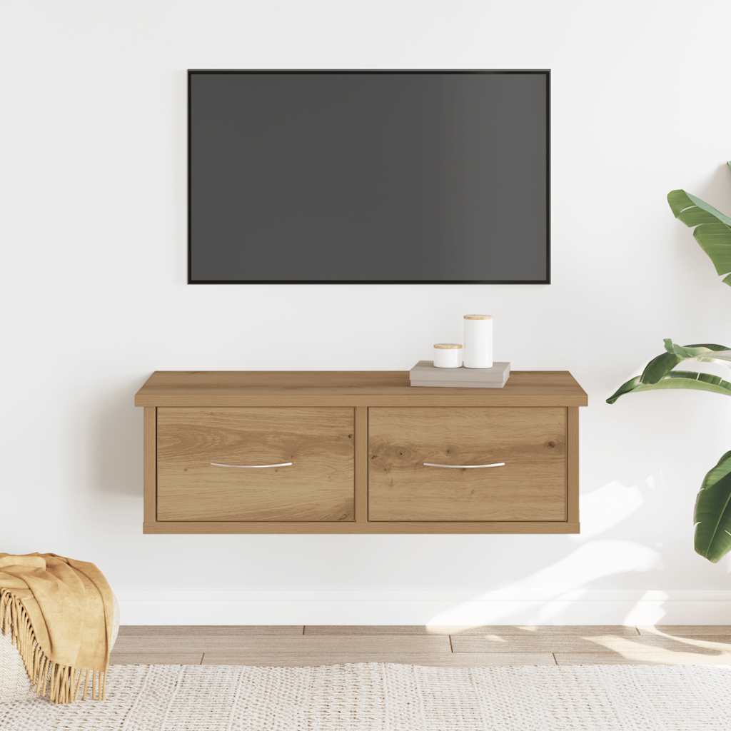kézműves tölgy színű szerelt fa faliszekrény 60x26x18,5 cm
