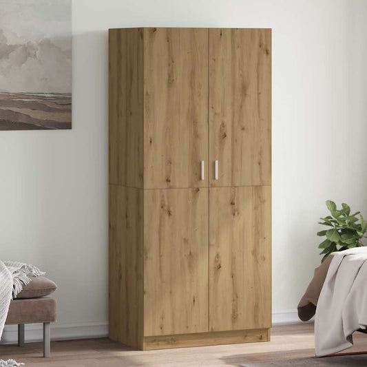 kézműves tölgy színű szerelt fa ruhásszekrény 80x52x180 cm