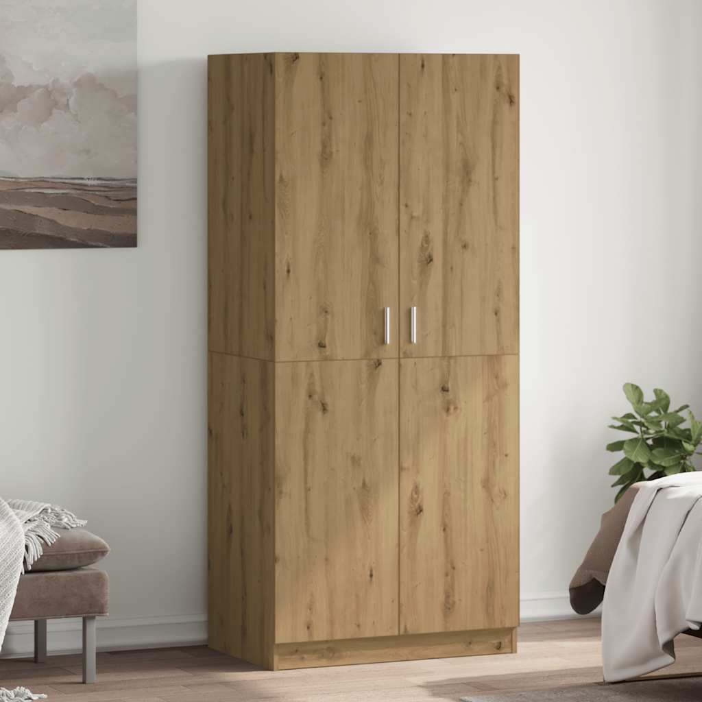 kézműves tölgy színű szerelt fa ruhásszekrény 80x52x180 cm