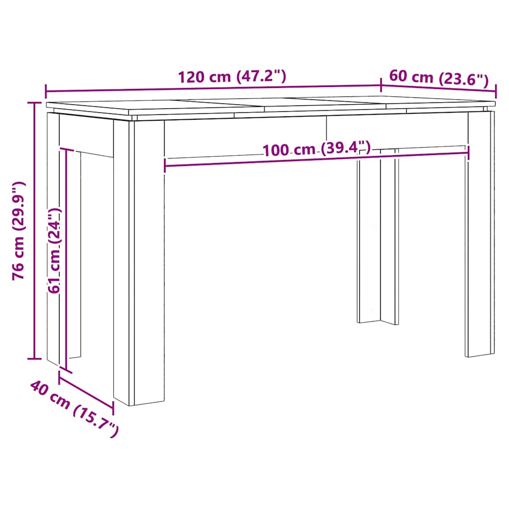 Étkezőasztal kézműves tölgy 120x60x76 cm műszaki fa