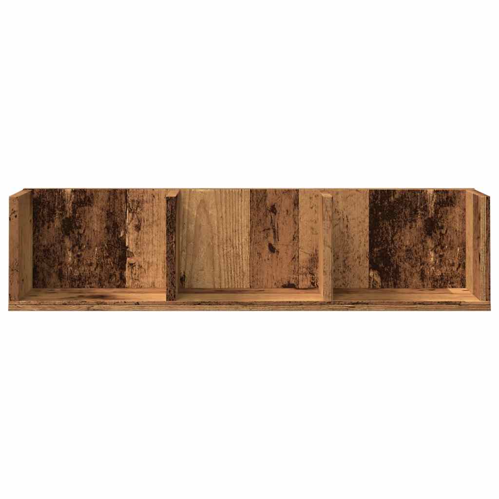 antik fa színű szerelt fa CD-tartó fali polc 75 x 18 x 18 cm