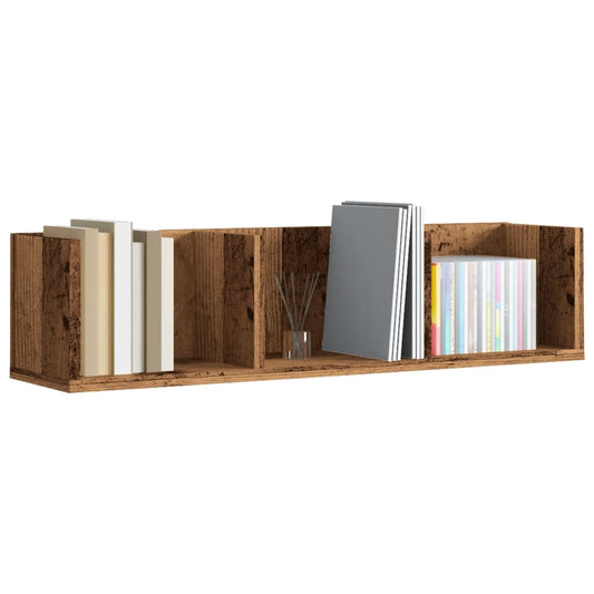 antik fa színű szerelt fa CD-tartó fali polc 75 x 18 x 18 cm