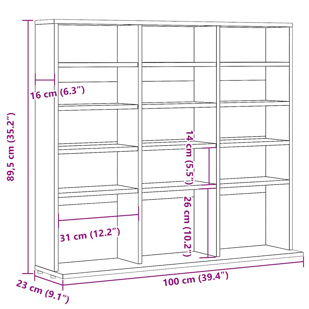 kézműves tölgy színű szerelt fa CD-szekrény 100 x 23 x 89,5 cm
