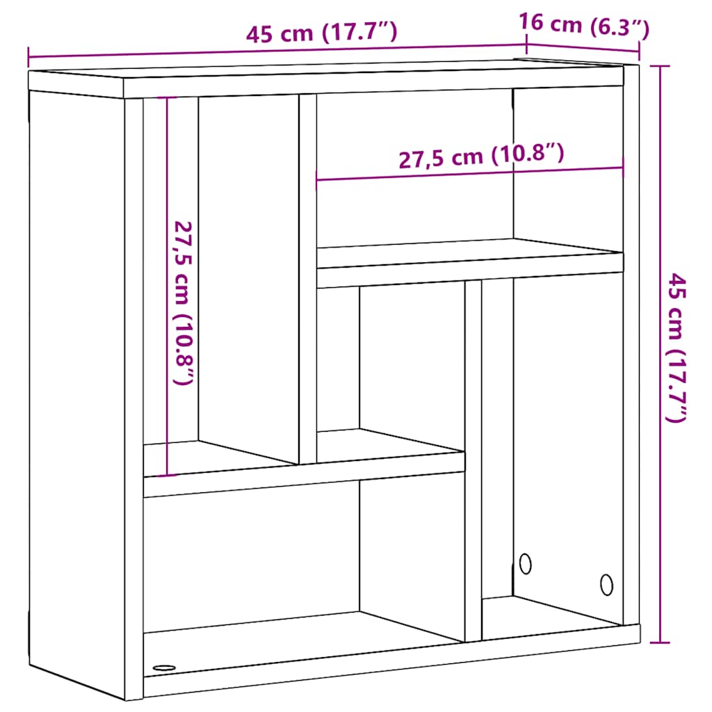 antik fa színű szerelt fa fali polc 45 x 16 x 45 cm