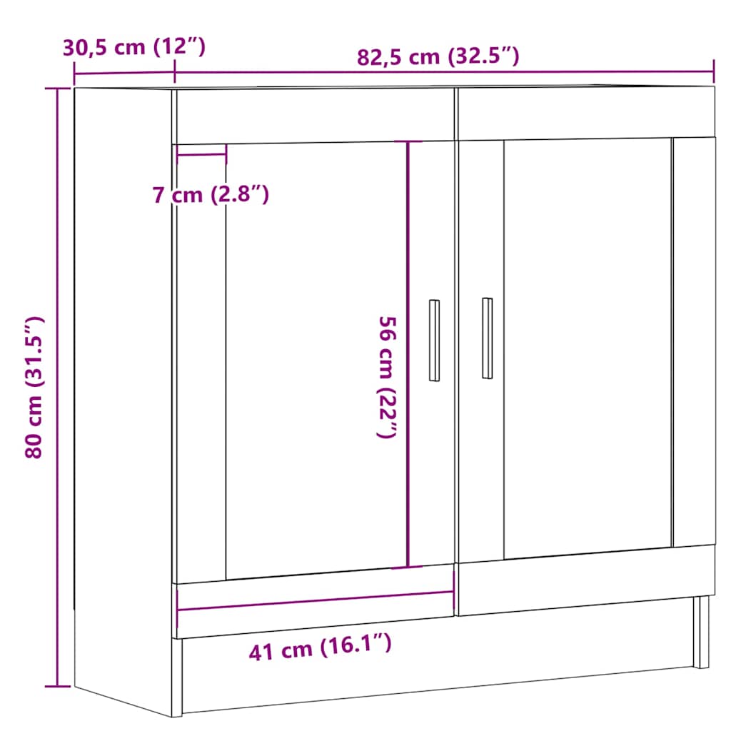 antik fa színű szerelt fa könyvszekrény 82,5 x 30,5 x 80 cm