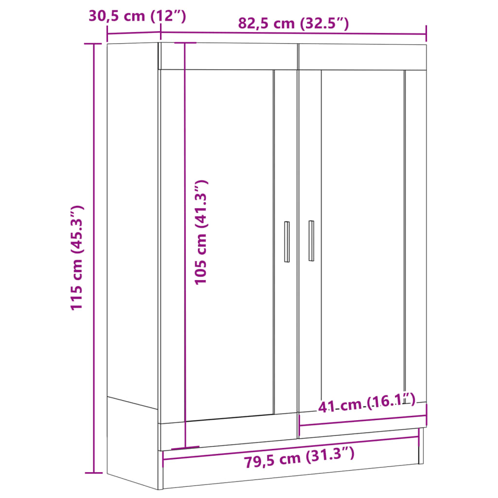 antik fa színű szerelt fa könyvszekrény 82,5 x 30,5 x 115 cm