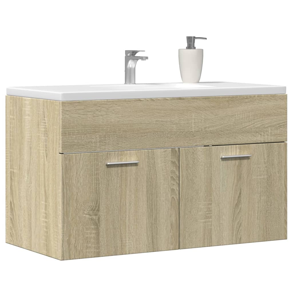 sonoma tölgy szerelt fa fürdőszobai mosdószekrény 90x38,5x46 cm