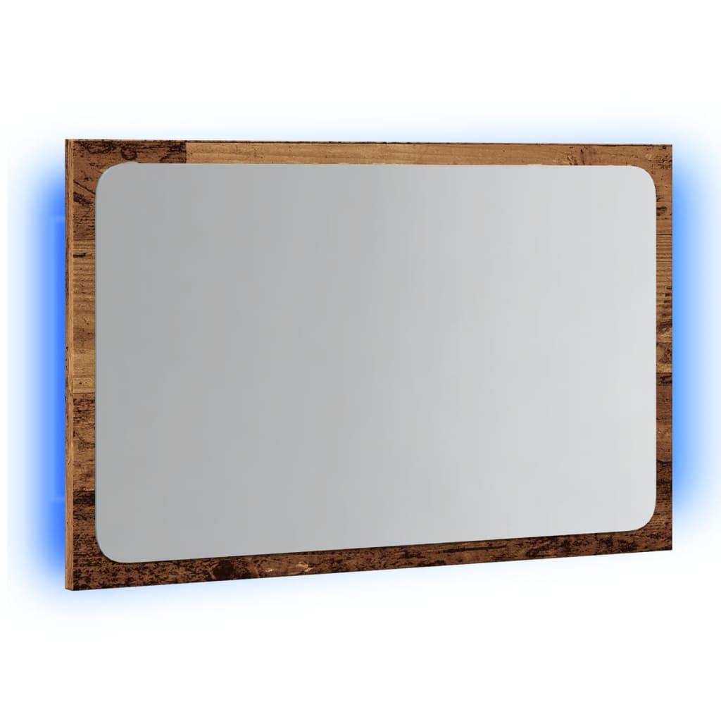 antik fa színű fürdőszobatükör LED-világítással 60x8,5x38 cm