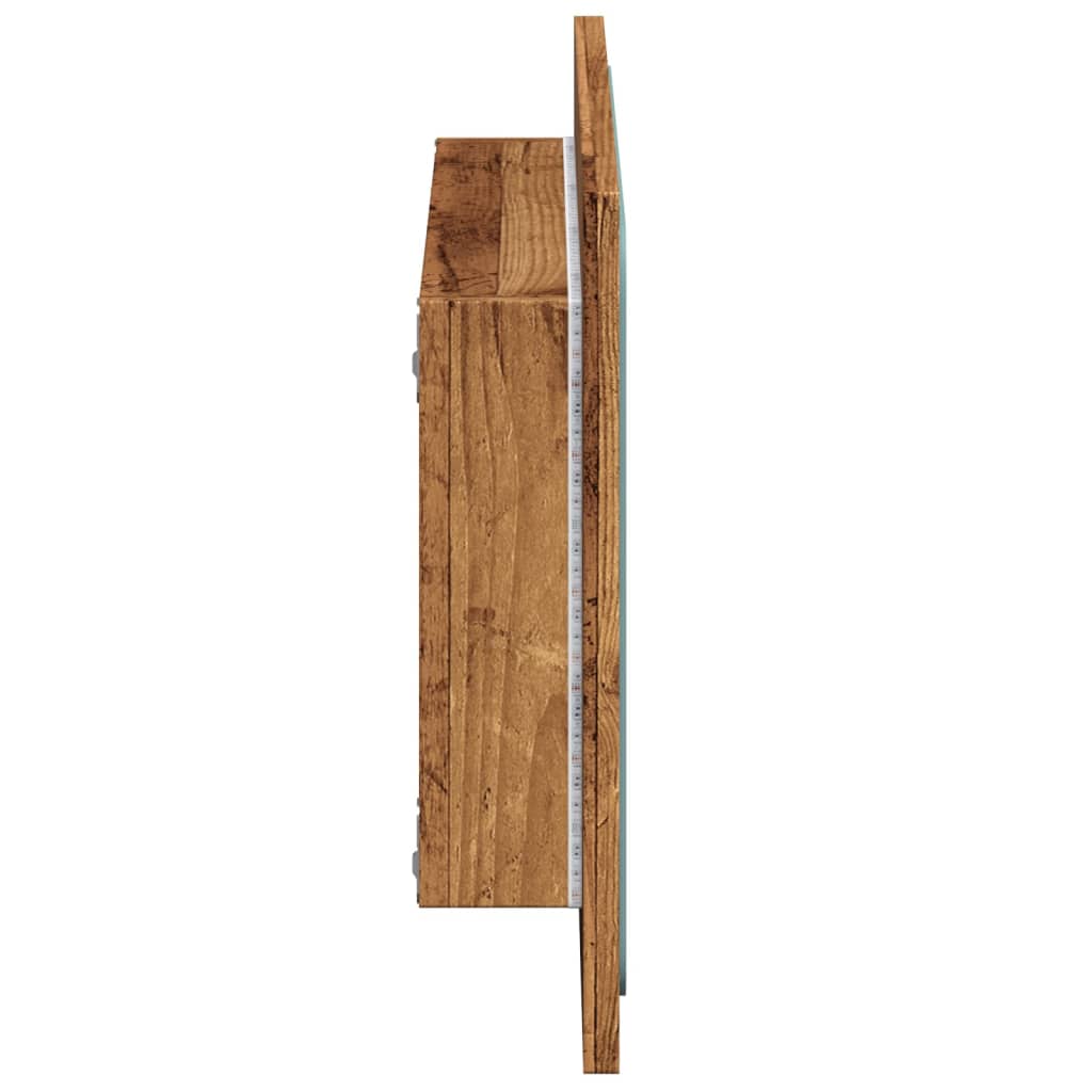 antik fa színű fürdőszobatükör LED-világítással 60x8,5x38 cm