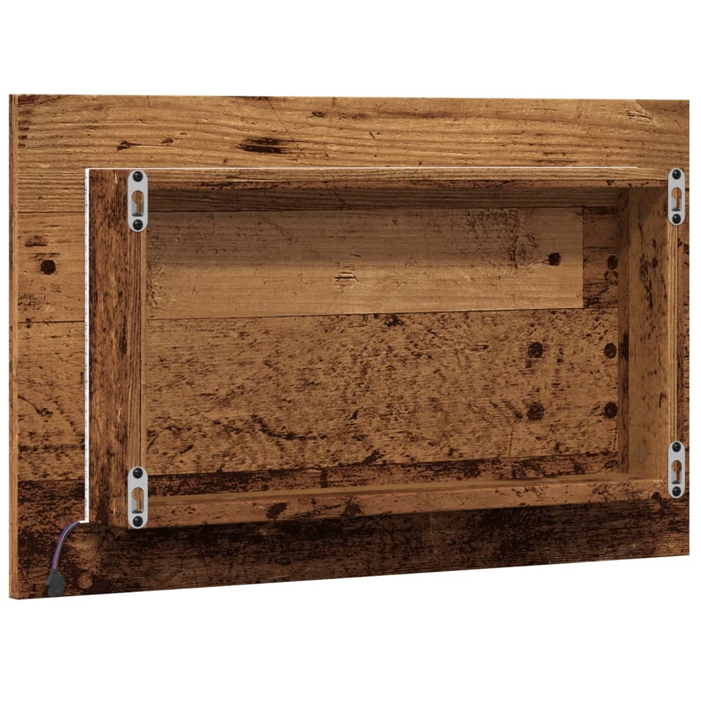 antik fa színű fürdőszobatükör LED-világítással 60x8,5x38 cm
