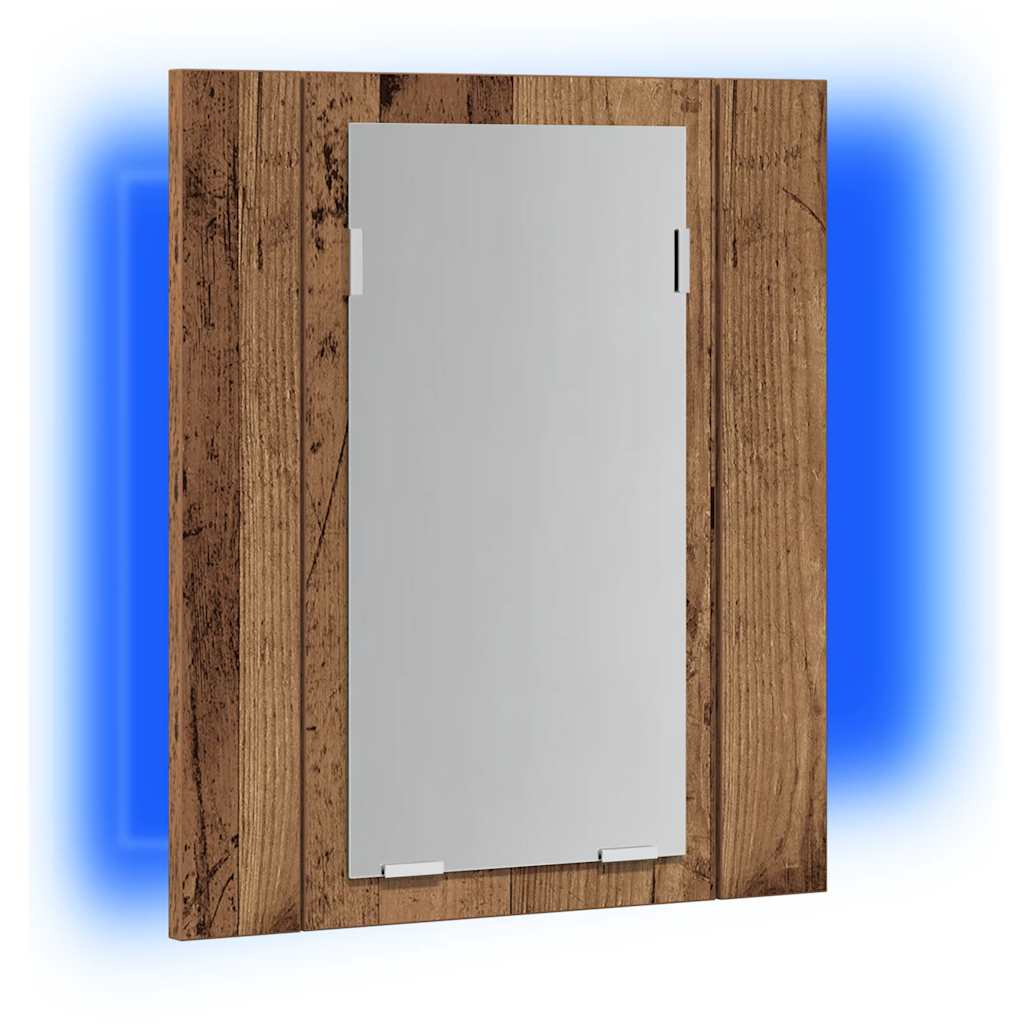 antik fa színű szerelt fa tükrös szekrény LED-del 40x12x45 cm