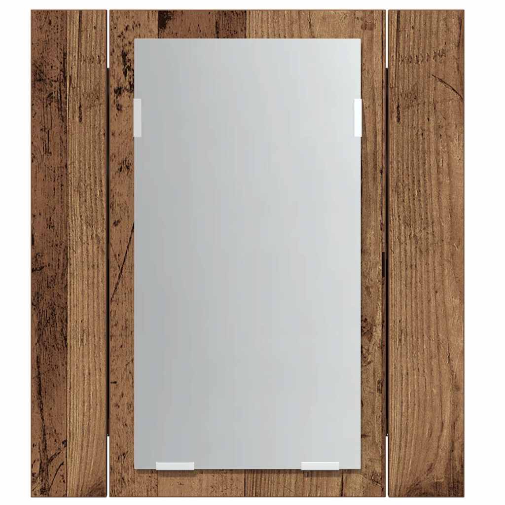 antik fa színű szerelt fa tükrös szekrény LED-del 40x12x45 cm
