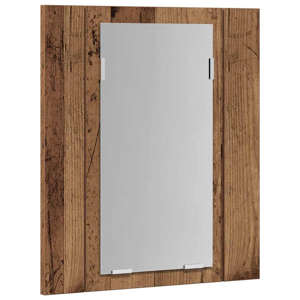 antik fa színű szerelt fa tükrös szekrény LED-del 40x12x45 cm