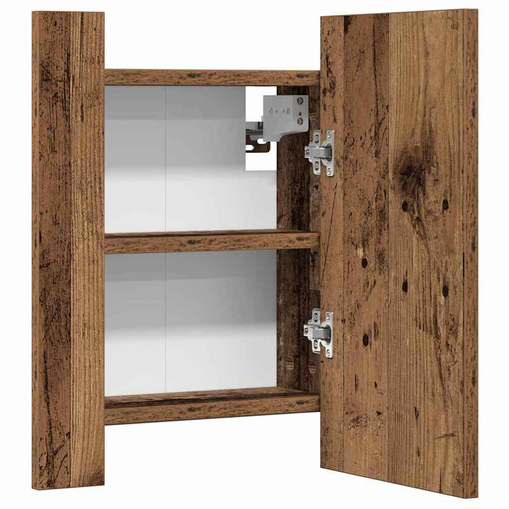 antik fa színű szerelt fa tükrös szekrény LED-del 40x12x45 cm
