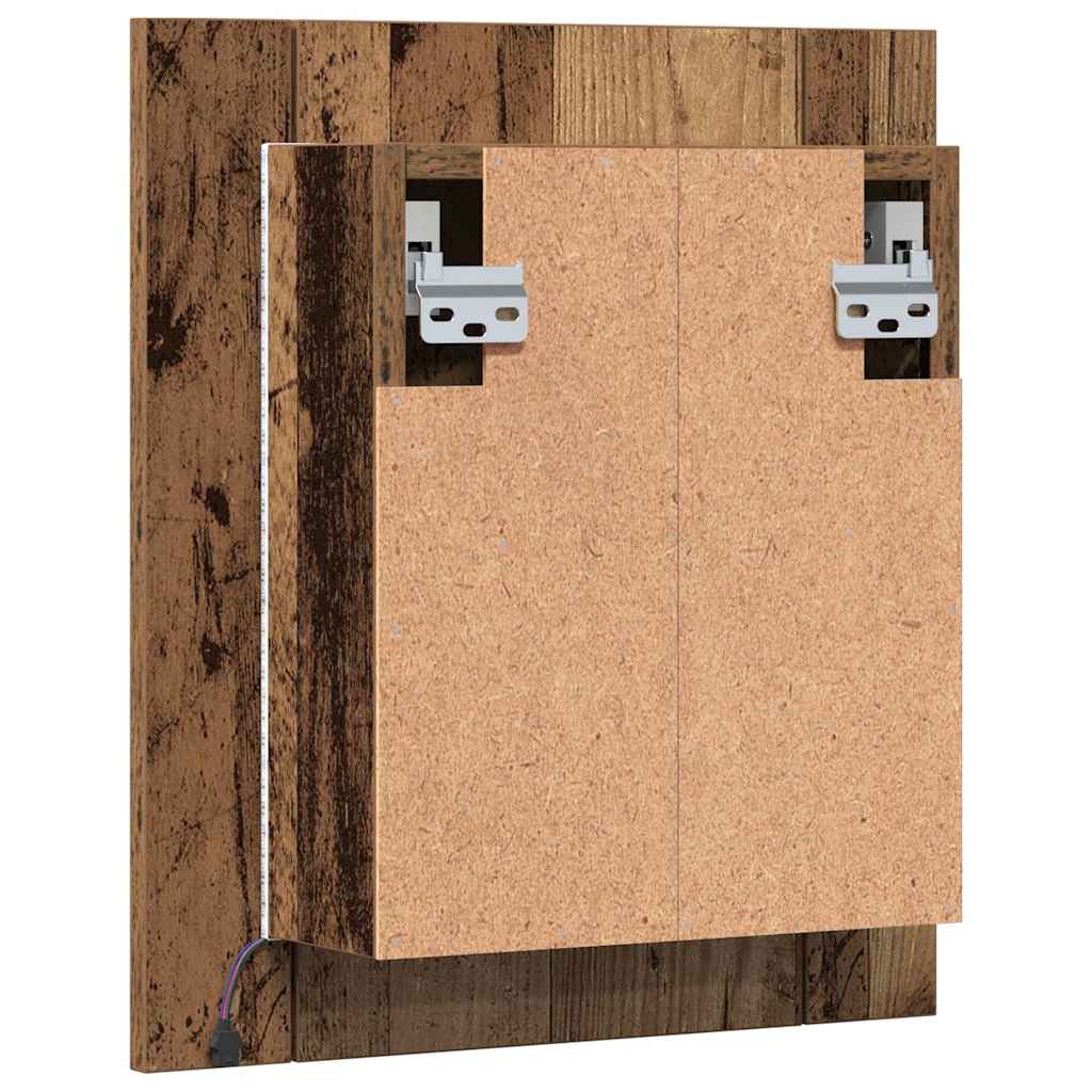 antik fa színű szerelt fa tükrös szekrény LED-del 40x12x45 cm